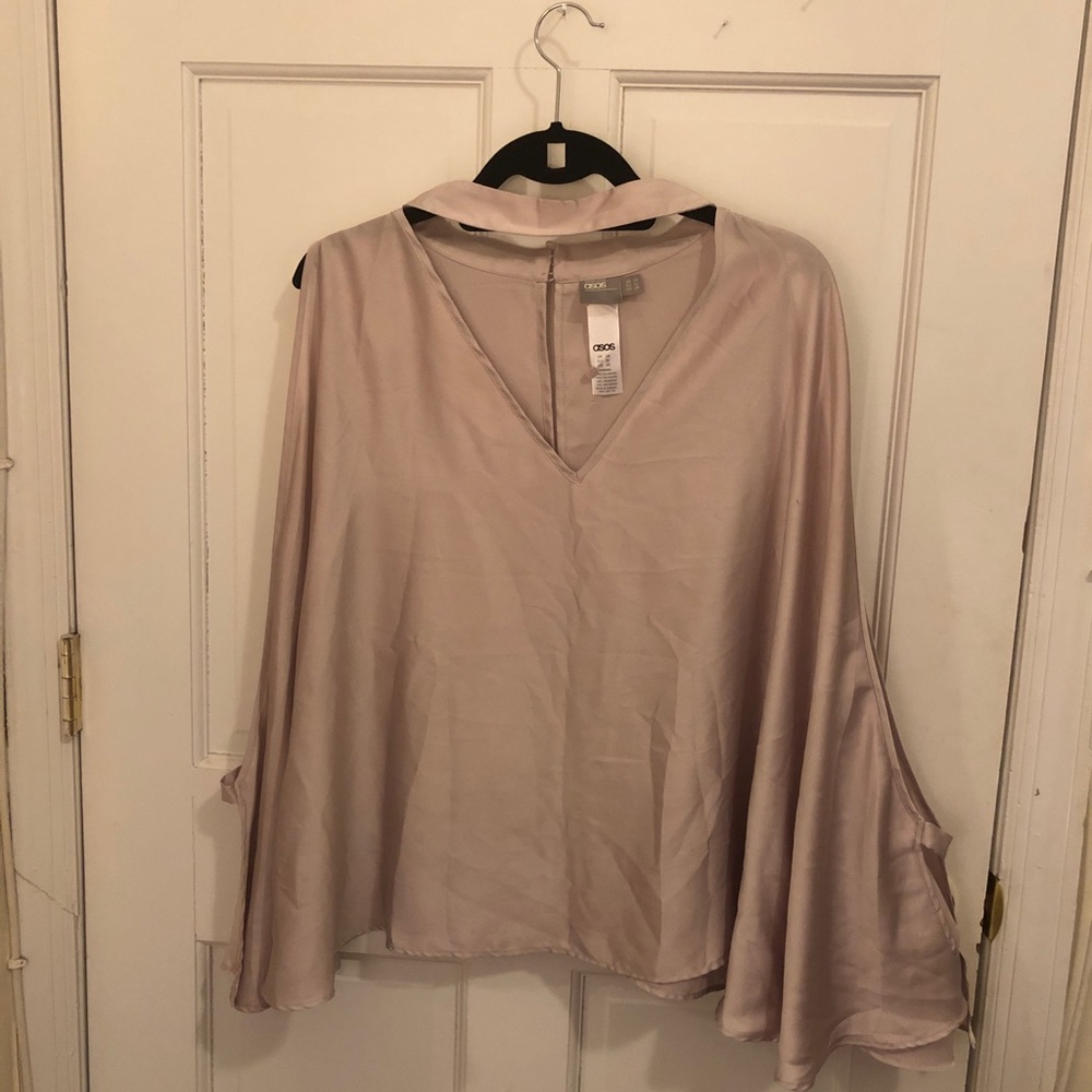 ASOS CURVE Longline Cold Shoulder Satin Swing Top